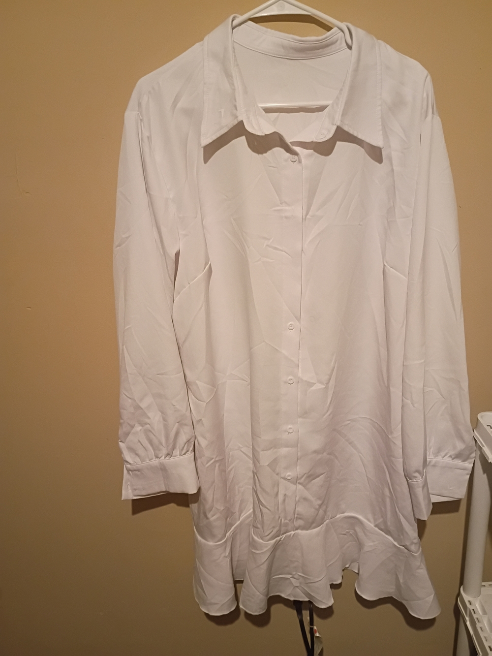 Classic White Long-Sleeve Button-Up Shirt Dress for Women